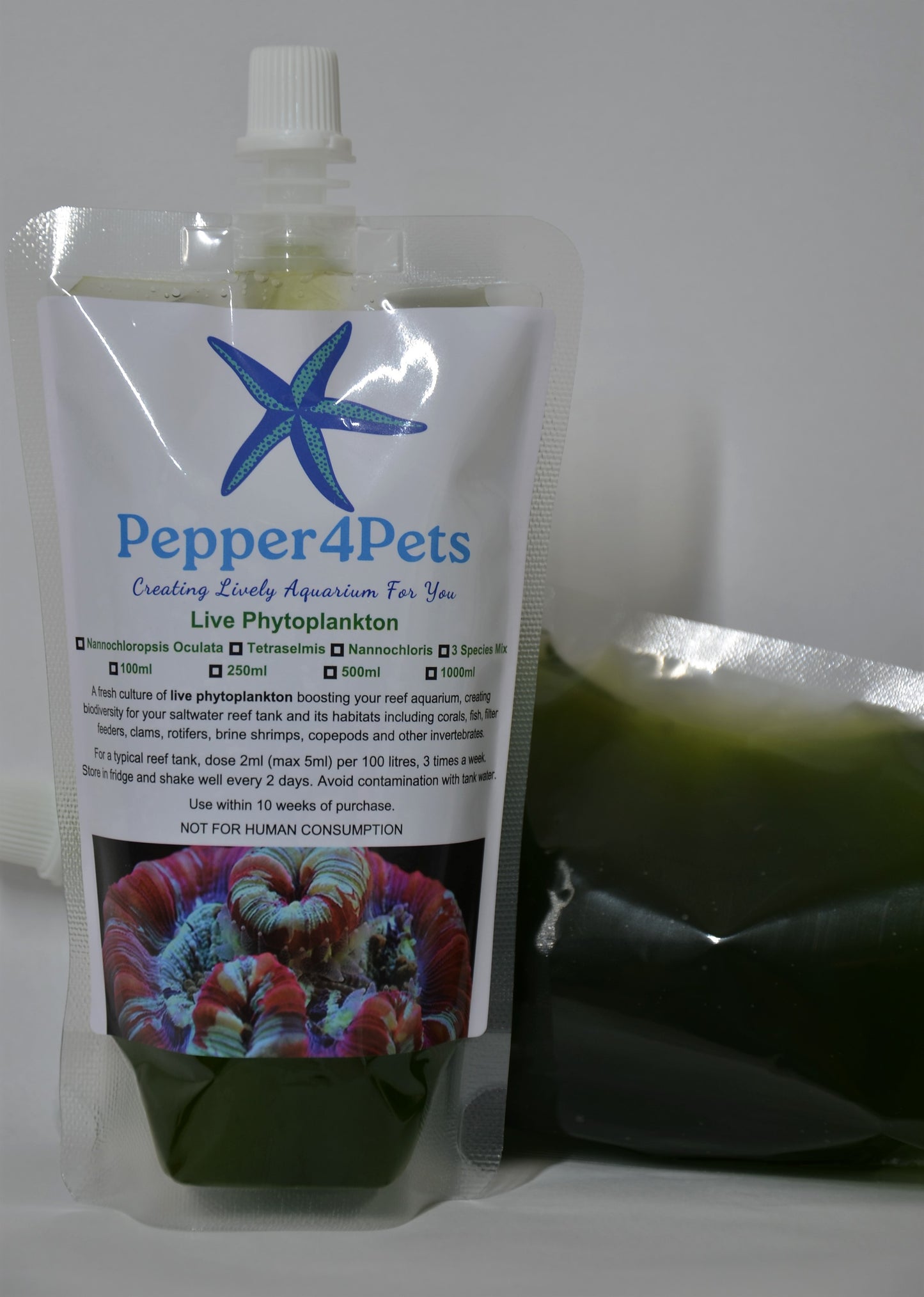 Live Marine Phytoplankton 3 species mix, concentrated, coral rotifer & copepods